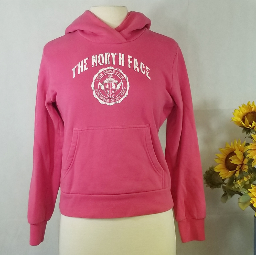 North Face Logo Sweatshirt Pink Hoodie Sweatshirt Small
